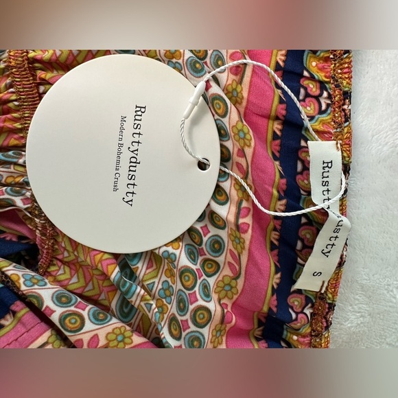 Rusttydustty Scarf Print Hanky Hem Cami Bohemian Dress Size Small - Picture 9 of 11